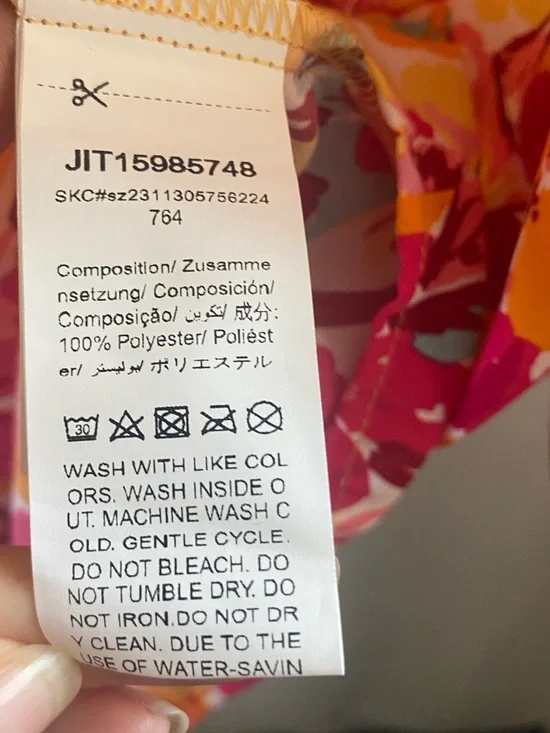 SHEIN Pink & Yellow Floral Ruffle-Sleeve Blouse - Picture 4 of 4